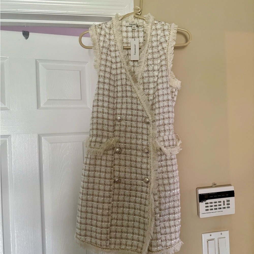 Francesca's Collections Cream and Tan Tweed Vest